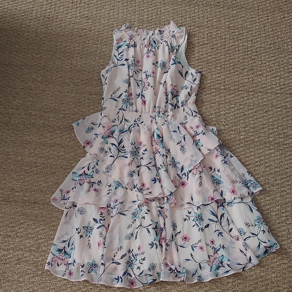 Eliza J Pink and Blue Floral Ruffle Dress